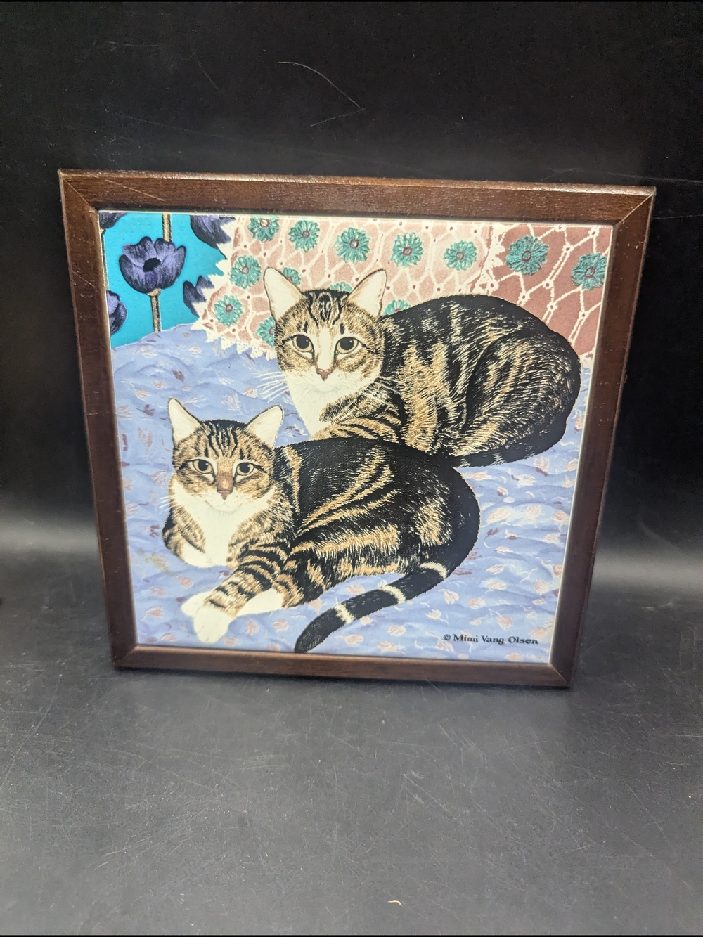 Vintage AVON Tile Trivet Wall Hanging Cats Mimi Vang Olsen Orient Tile Framed